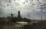 Walter Moras Mondschein uber hollandischen Hafen USA oil painting artist